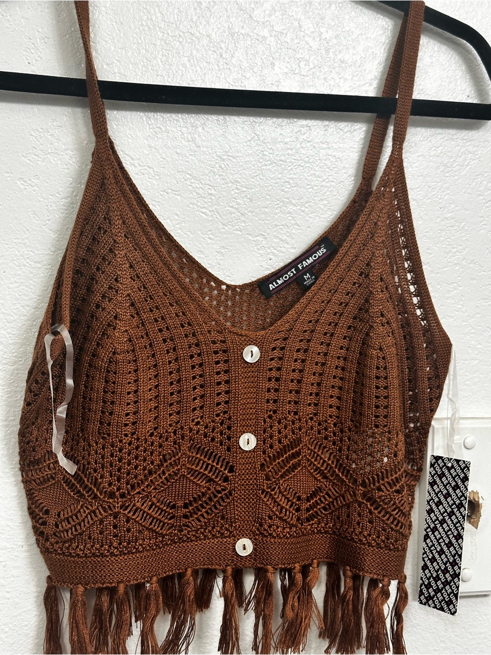 Almost Famous Brown Crochet Fringe Camisole